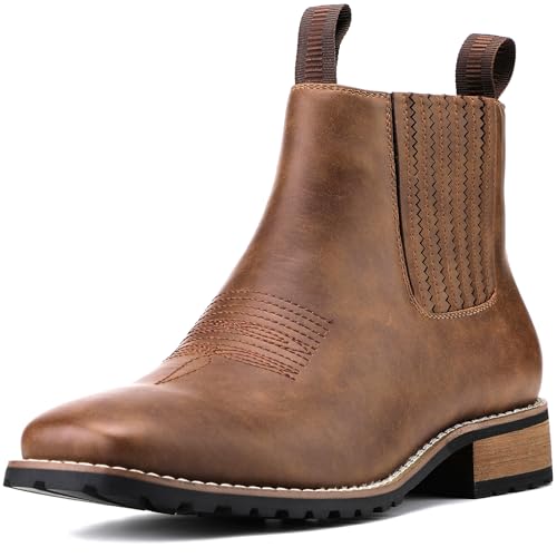 JASONSTAR Cowboy Boots for Men Square Toe, All-Weather Slip-On Work & Casual Western Chelsea Boots -botines para hombre