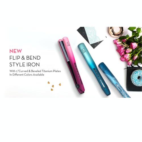 CAJ Beauty Flip & Bend Style Iron in Violet Ombre, Thermatru Technology, 1" Titanium Floating Teeth Comb, Automatic Shut-Off, Color-Coded LED Lights for Easy Temperature Indication