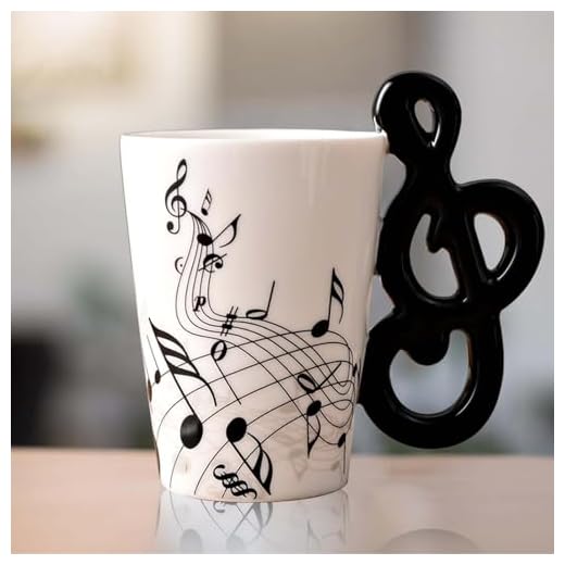 Taza de café de cerámica con asa de nota: 250 ml nota musical impresa taza de té regalo taza de cerámica taza de café para amantes de la música regalo de música