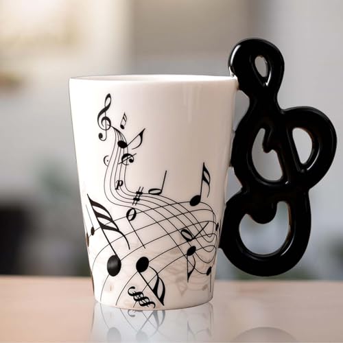 Taza de café de cerámica con asa de nota: 250 ml nota musical impresa taza de té regalo taza de cerámica taza de café para amantes de la música regalo de música