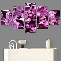 SIGNWIN 5 Panel Canvas Wall Art Purple Petals for Home Decorations Ready to Hang - 60