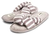 Floopi Summer Indoor Outdoor Open Toe Slippers for Women with Memory Foam, Soft Velour Criss Cross F