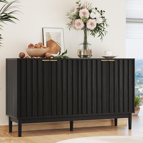 Fluted Cabinet with Storage, Small Buffet Cabinet Sideboard with ...