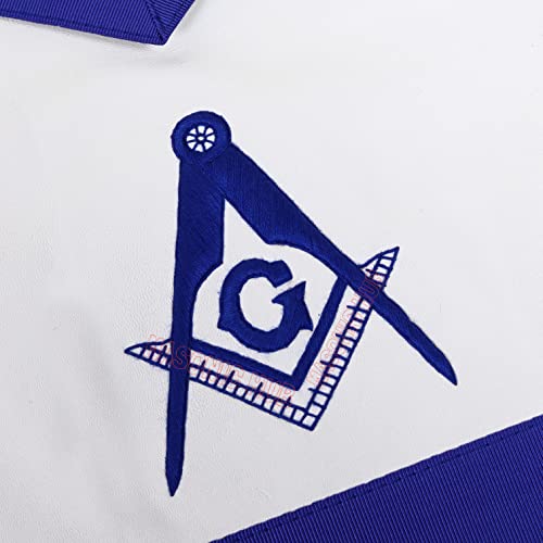 Masonichub Masonic Master Mason Apron 100% Lambskin White Leather Blue Lodge Apron Hand Embroidered |G Square And Compass #TOP1