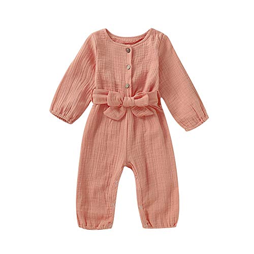 Hongyuangl Baby Mädchen Baumwolle und Leinen Overall Latzhose Jumpsuit Hose mit Gürtel Bowknot