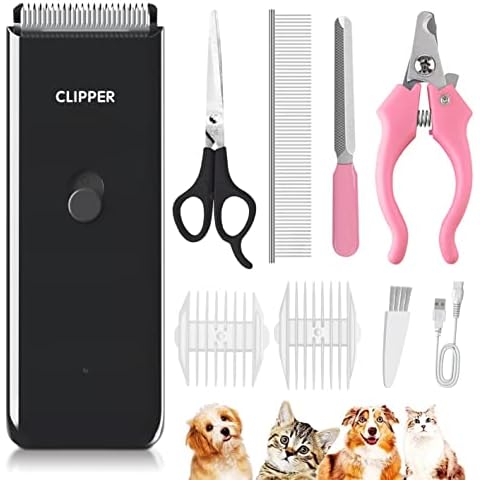Favrison Dog Grooming Kit Pet Cat Hair Clippers,Waterproof Dog Hair Trimmer with Nail Clipper, Professional Cat Grooming Tools for Thick Coat Clippers, Cordless Dog Clippers Low Noise(Black) Cover