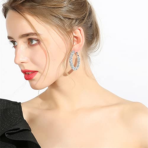 Shiny Big Hoop Earrings for Women Girls Boho Rhinestone Wrapped Hoops Dangle Huggie Earring Lightweight Comfortable Sparkle Wedding Christmas Birthday Jewelry Gifts 50mm3