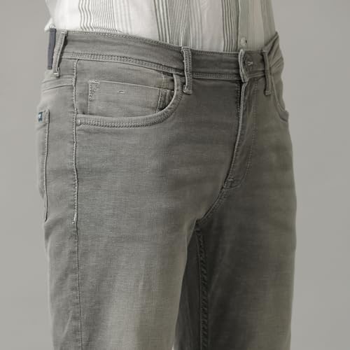Image of Cavallo by Linen Club Men's Blended Linen Grey Solid Skinny Fit Jeans