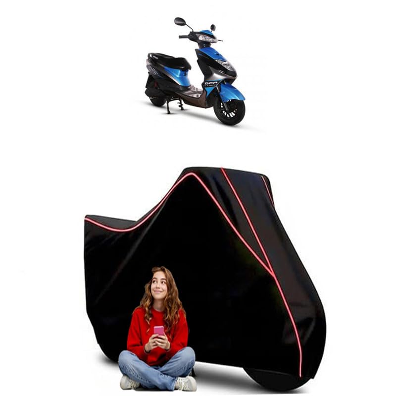 Image of REO BS6 Scooty Bike Cover Water Resistant Outdoor Use Universal Fit Scooters Motorcycles Heavy Duty UV Protection Dust Rain Scratch Resistant Elastic Bottom Black Blue Piping