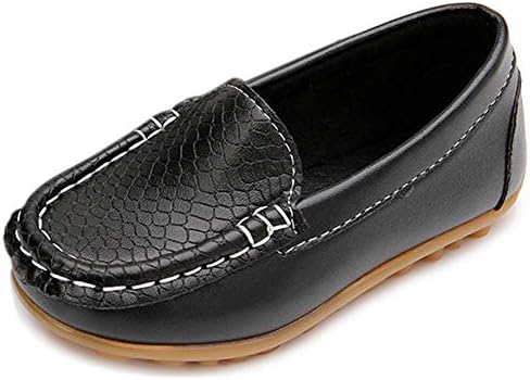 Moceen Toddler Boys Loafer Shoes Soft Synthetic Leather Slip On Moccasin Flat for Girls Boat Dress Shoes,Black,8101 CN27