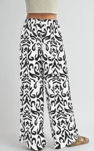 Image of PRETTYGARDEN Womens Pants Elastic Waist Floral Lightweight Palazzo Pants for Women Casual Lounge Wide Leg Pants Woman