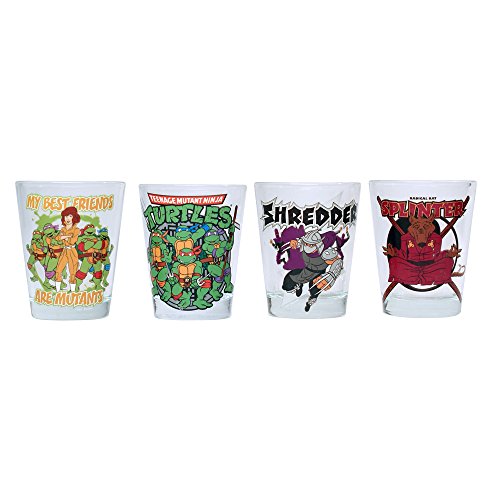 Silver Buffalo Teenage Mutant Ninja Turtles Friends and Villains 1.5 Ounce Mini Glass Set, 4-Pack, 1.5 oz, Multicolor