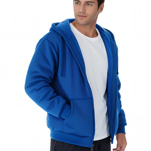 Image of MINANUO Zip Up Hoodie Men Warm Heavyweight Sherpa Lined Fleece Hoody Jacket Winter Coats
