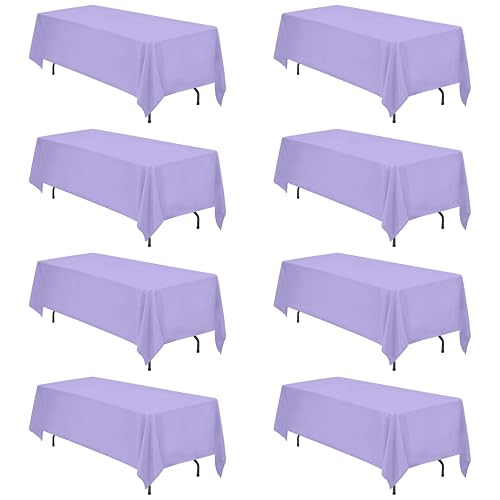 Image of BRILLMAX 8 Pack Lavender Tablecloths 70x120 Inch for 6-8ft Rectangle Tables | 150 GSM Polyester Fabric, Universal Fit, Water, Stain & Wrinkle Resistant Cloth Cover for Wedding Reception Banquet Party