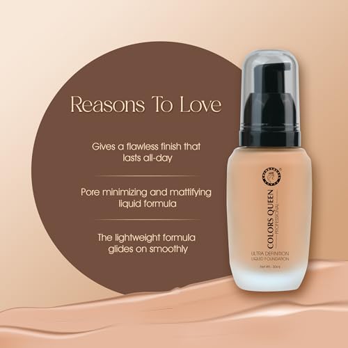 Image of Colors Queen Ultra Definition Liquid Foundation | Lightweight & Long Lasting Full Coverage With Dewy Finish | Waterproof & Sweat Proof for Face Makeup (Chocolate Mousse, 30ml)