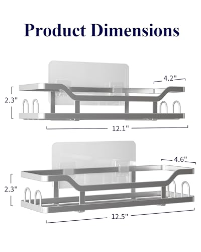 Image of Kitsure Shower Caddy Extra Large - Adhesive Shower Organizer, Stainless Steel Shelf for Inside Shower, No Drill Bathroom Organizers and Storage, Home Decor Accessories, 2 Pack,Sliver