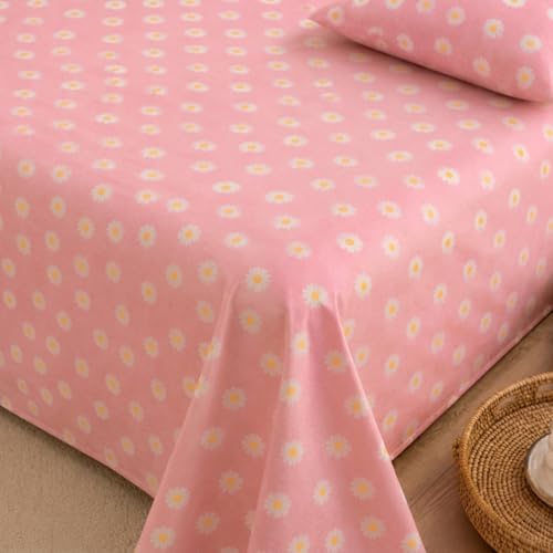 Image of Marrow Lane 300 TC Soft Air Cotton Double Bedsheet | Daisy Meadow | Flatsheet with 2 Pillow Covers | Pink Floral Print (228.6 x 254 cm, Pink & White)