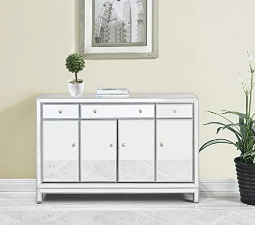 Buffet Cabinet 3 Drawers 4 Doors in Antique Silver Paint
