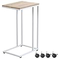 Casaria® Tavolino con Rotelle 50x35x70cm Forma a C Legno Metallo Moderno Portata 40kg Tavolo da Notte Comodino Bianco
