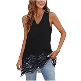 Masrin Tank Top Damen Bluse mit ausgehöhlten Spitzensaum Lässiges einfarbiges Basic Shirt Ärmellose Sommertops mit V-Ausschnitt Yoga Sportweste Trägershirts für Frauen Tanktops Sportshirt Longshirt