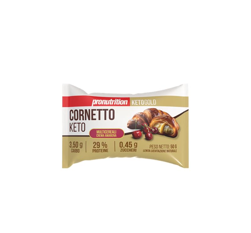 ProNutrition Cornetto keto multicereali (50 gr, Crema e amarena) – Brioche keto sfogliata senza zuccheri aggiunti e a basso contenuto di carboidrati – Ideale per colazione o spuntini – Made in Italy