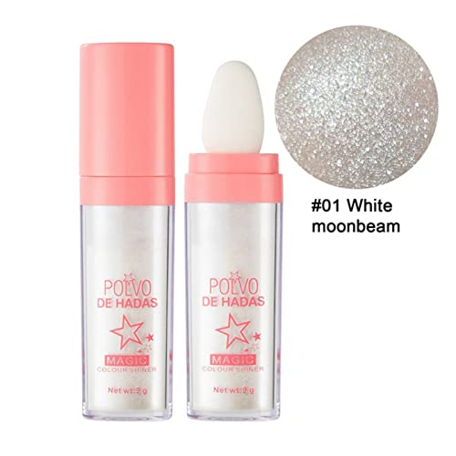Body Glitter Highlighter Powder Stick, Polvo De Hadas Body Glitter Highlighter Makeup Sparkle High Gloss Shine Body Brighten Glitter Shimmer Patting Powder For Hair Face Eyes Body (White) #TOP1