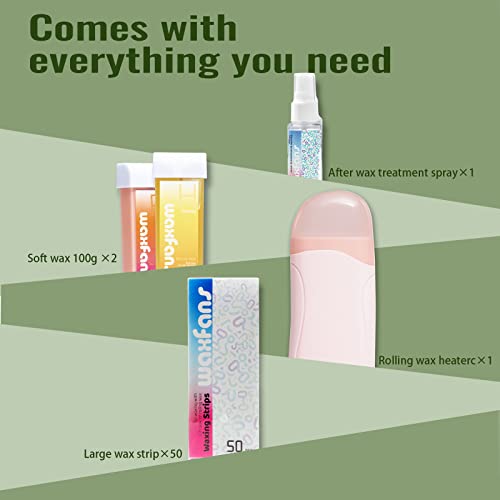 Roll On Wax Kit, Waxfans Wax Roller For Hair Removal,Roll On Wax For Larger Areas Of The Body,Home Waxing Kit For Women,Soft Wax Kit For Sensitive Skin (Pink) #TOP5