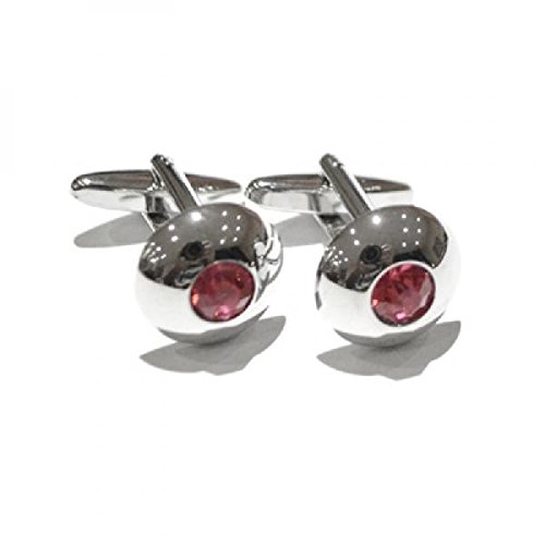 Mancuernillas circulares con cristal rosa central para hombre miniatura 1