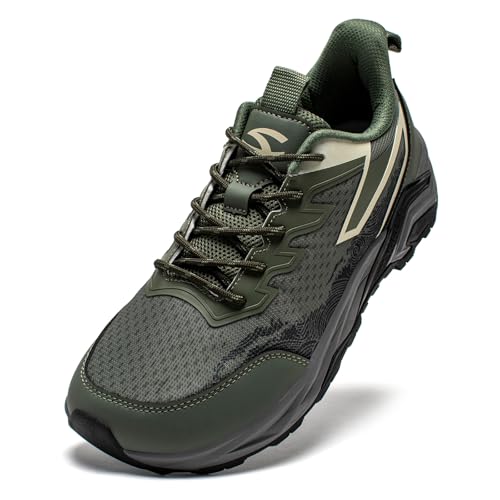 HOBIBEAR Men's Trail Hiking Shoes Wide Fit - Lightweight Low Top Breathable Sneakers for Walking, Trekking & Outdoor Adventure Green, 9.5 Wide Men