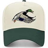 Mallard Flying Duck Trucker Hat | Vintage Hunting Fishing Western Cowboy | Premium Baseball Hat for Men & Women (US, Alpha, One Size, Dark Green/Natural)