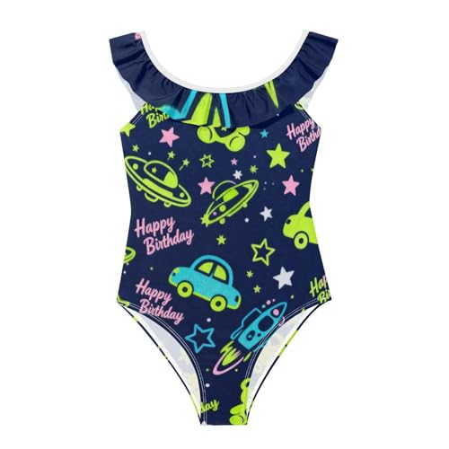 Traje de baño para niñas con volantes ideal para playa y piscina con divertidos coches SyXIOP