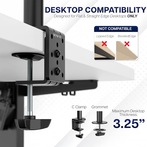 Image of VIVO Dual Ultrawide Monitor Desk Mount, Heavy Duty Fully Adjustable Steel Stand, Holds 2 Computer Screens up to 38 inches and Max 22lbs Each, Black, STAND-V038