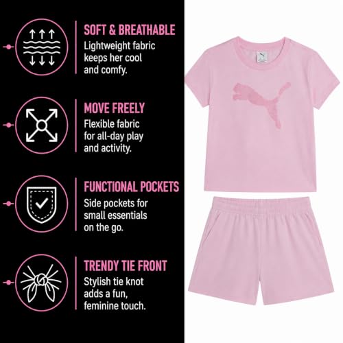 Image of PUMA Girls Athletic Shorts Set - 2 Piece Active Performance TShirt and Gym Bike Kids Shorts Girls Activewear Set (7-14)