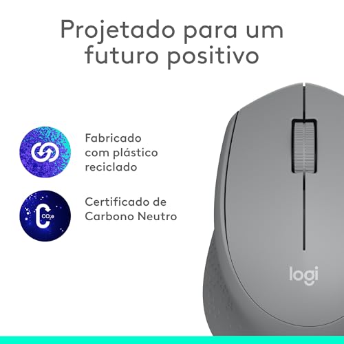 Mouse sem fio Logitech M280 com Conexão USB e Pilha Inclusa - Cinza glide