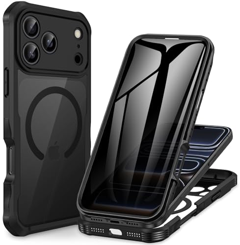 CENHUFO Magnetic Privacy for iPhone 17 Pro Max Case [Compatible with Magsafe] Full Body Phone Case Built-in 9H Tempered Glass Privacy Screen Protector Camera Protection Shockproof Cover - Black