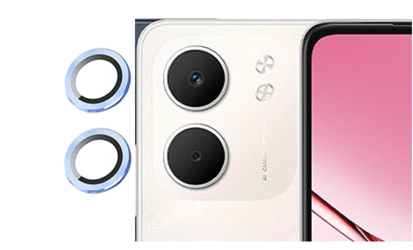 Image of imluckies Camera Ring Lens Protector (Aluminum with Tempered Glass) Compatible for Oppo A5X - Blue (Pack of 2 rings)