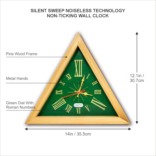 Image of Vastu Compliant Triangle Wall Clock | Modern Wooden Wall Clock for Living Room, Office & Home Decor - Natural Wood