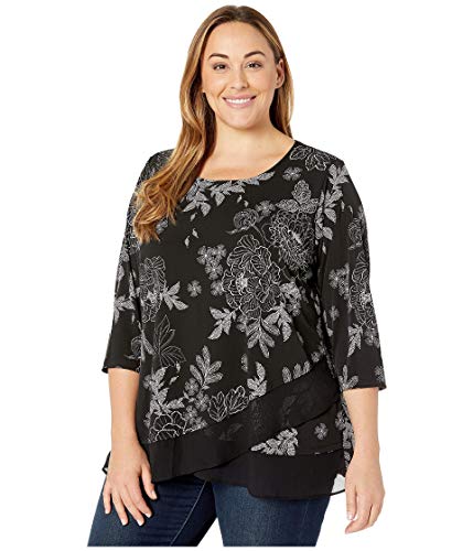 Karen Kane Plus Plus Size Sheer Hem Top Black/White 2X (US 18W)