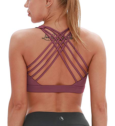 icyzone Sports Bras for Women - Activewear Strappy Padded Workout Yoga Tops Bra (M, Mauve Orchid)