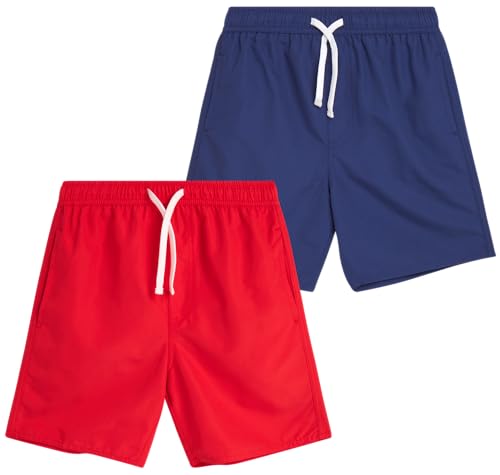 Quad Seven Boys Swim Trunks - 2 Pack Basic Quick Dry Boys Board Shorts Bathing Suit Kids Swimwear with Pockets (Sizes: 8-18)