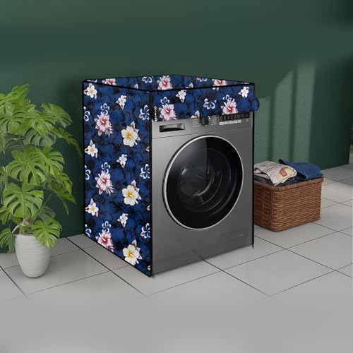 Image of The Furnishing Tree Washing Machine Cover Compatible for Samsung 9Kg Fully-Automatic Front Load WW90T4040CX1TL Floral Pattern Blue - D x W x H : ( 55.9x61x86.4 CM )