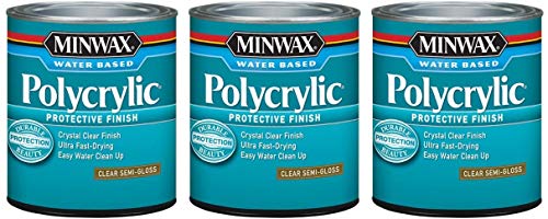 Minwax 64444444 Polycrylic Protective Finish Water Based, Quart, Semi-Gloss 3 Pack