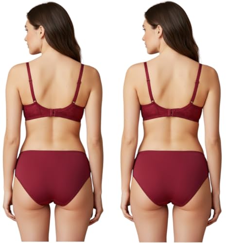 Image of Kinzie Elegant Floral Jacquard Lingerie Set, Grey Brown Maroon Bra and Brief, Comfortable Full Coverage Underwear Set, Padded Bra, Lingerie Set, Honeymoon Bikini Set,