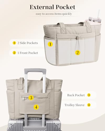 Image of Puffer Tote Bag for Women Handbag Nurse Bag with Cup Holder & Laptop Compartment & Trolley Sleeve for Work Travel