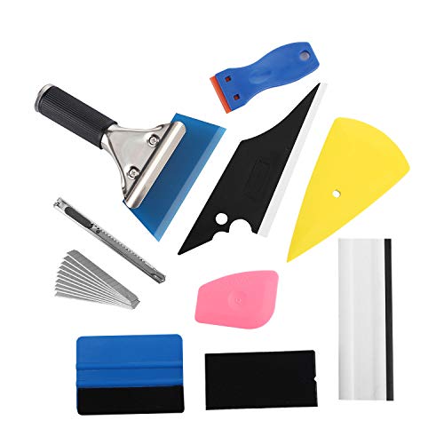 GISSVOGEEK Car Window Film Tinting Tools, Auto Vinyl Wrap Installation Kit, 10 in 1 Window Tint Kit with Felt Squeegee&Felts, Plastic Razor Scraper, Window Tint Squeegee, Utility Knife&Blades