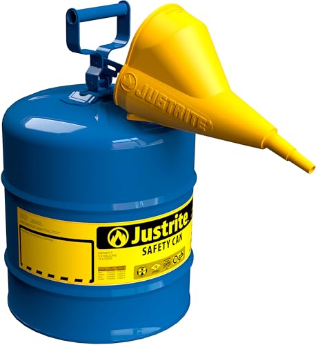 Justrite 5 Gallon Type I Blue Safety Can for Kerosene with Flame Arrester Self-Closing Lid and Funnel Made in the USA Galvanized Steel Flammable Storage Can 7150310
