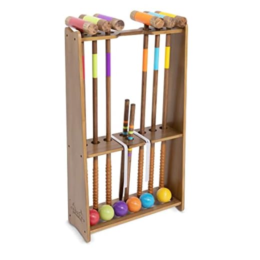 GoSports Premium Wood Stained Six Player Croquet Set with Handcrafted Wooden Stand, Medium