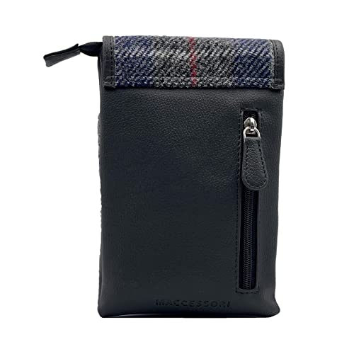 Ladies Mini Crossbody Bag with Adjustable Strap, 100% Harris Tweed & Vegan Leather, 8.27' x 5.31' x 1.18'3