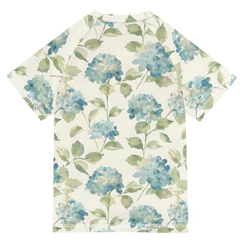 ALAZA Kids Rash Guard Girls Toddler Swim Shirts Short Sleeve Light Blue Hydrangea UPF 50+ 3T2