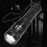 D M E Linterna Led Recargable por USB - Linternas Led Alta Potencia Super Brillante con 5 Modos - 5000L Flashlight de Mano Enfoque Ajustable - Impermeable Portátil y Táctica para Aventuras.